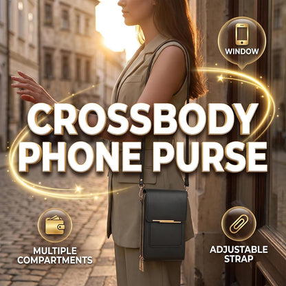 Phone Purse Crossbody Bags for Women, Small Touch Screen Travel Wallet, Anti Theft Leather Messenger Bag