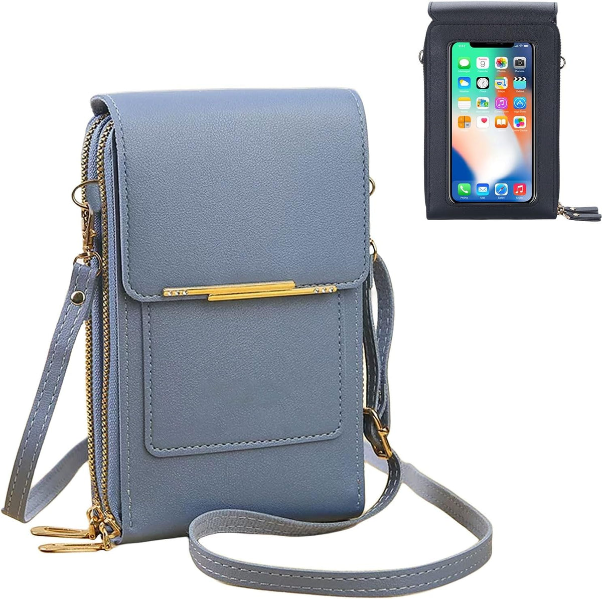 Phone Purse Crossbody Bags for Women, Small Touch Screen Travel Wallet, Anti Theft Leather Messenger Bag