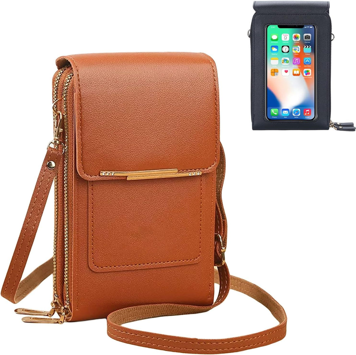 Phone Purse Crossbody Bags for Women, Small Touch Screen Travel Wallet, Anti Theft Leather Messenger Bag