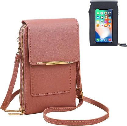 Phone Purse Crossbody Bags for Women, Small Touch Screen Travel Wallet, Anti Theft Leather Messenger Bag