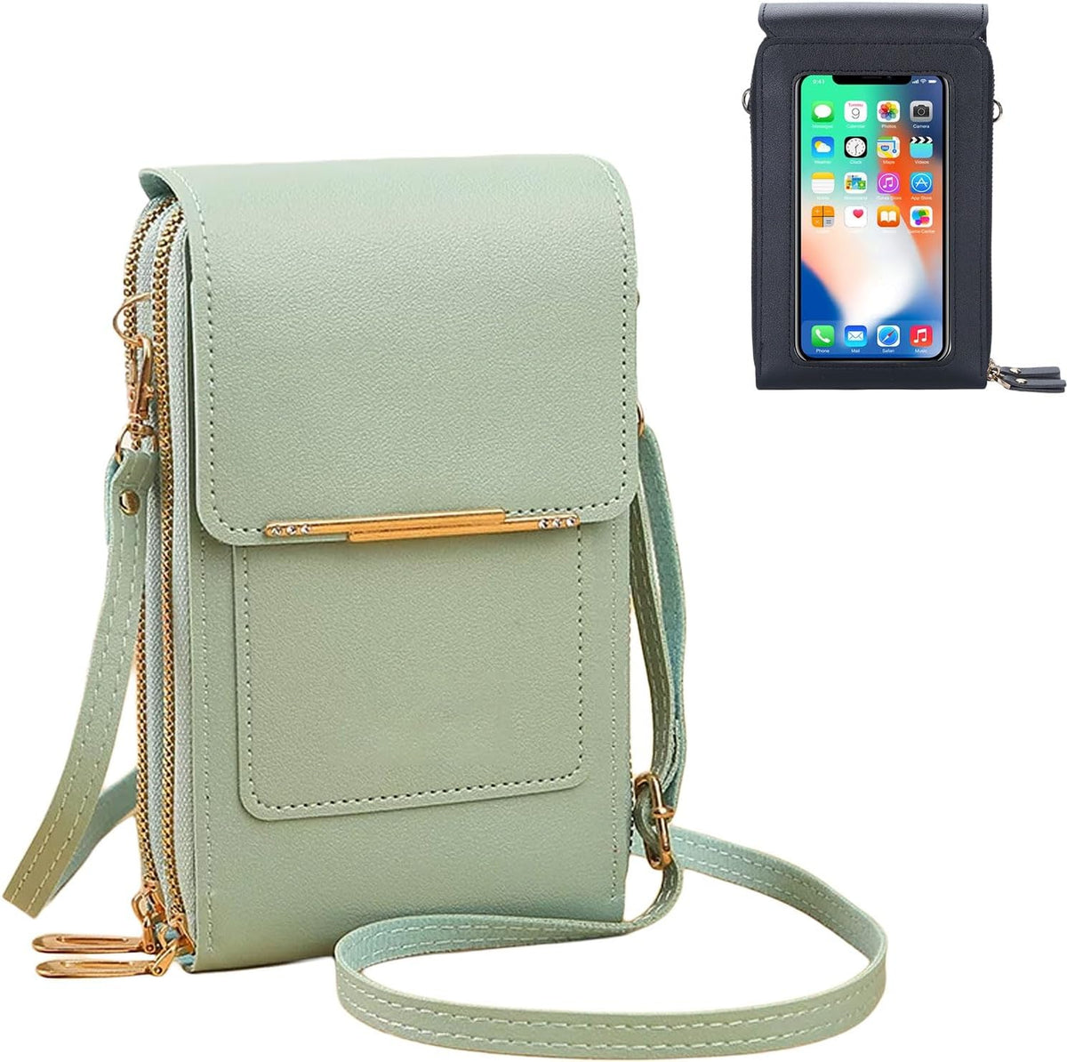 Phone Purse Crossbody Bags for Women, Small Touch Screen Travel Wallet, Anti Theft Leather Messenger Bag