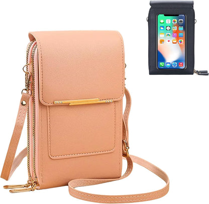 Phone Purse Crossbody Bags for Women, Small Touch Screen Travel Wallet, Anti Theft Leather Messenger Bag
