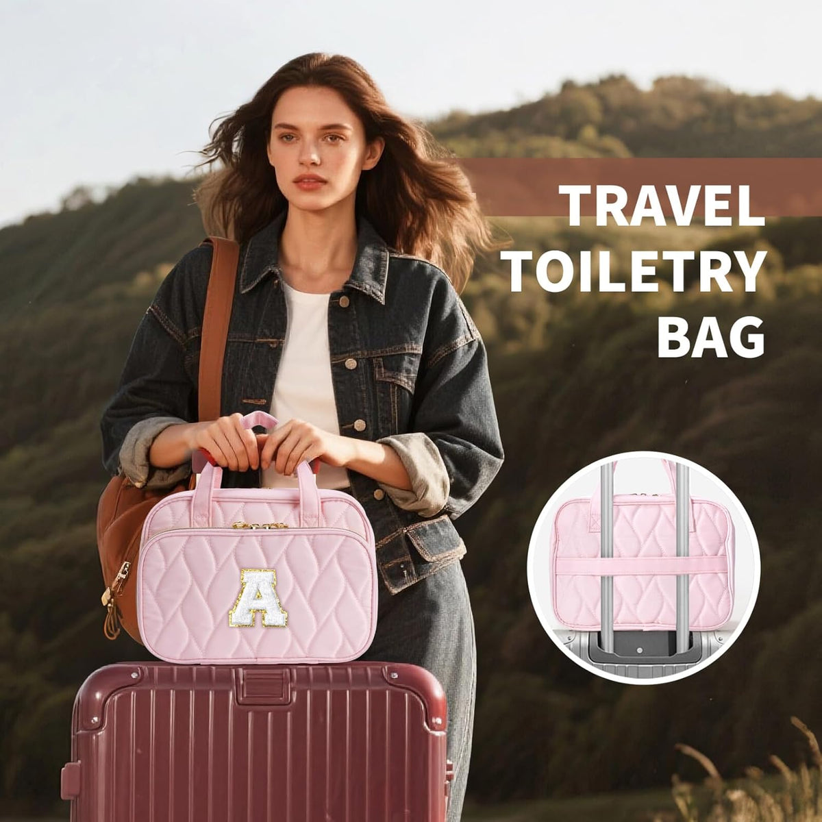 Hanging Toiletry Bag for Women - Large Travel Toiletry Bag Makeup Bag, Portable Toiletries Cosmetic Bag, Airplane Travel Essentials Purple - L