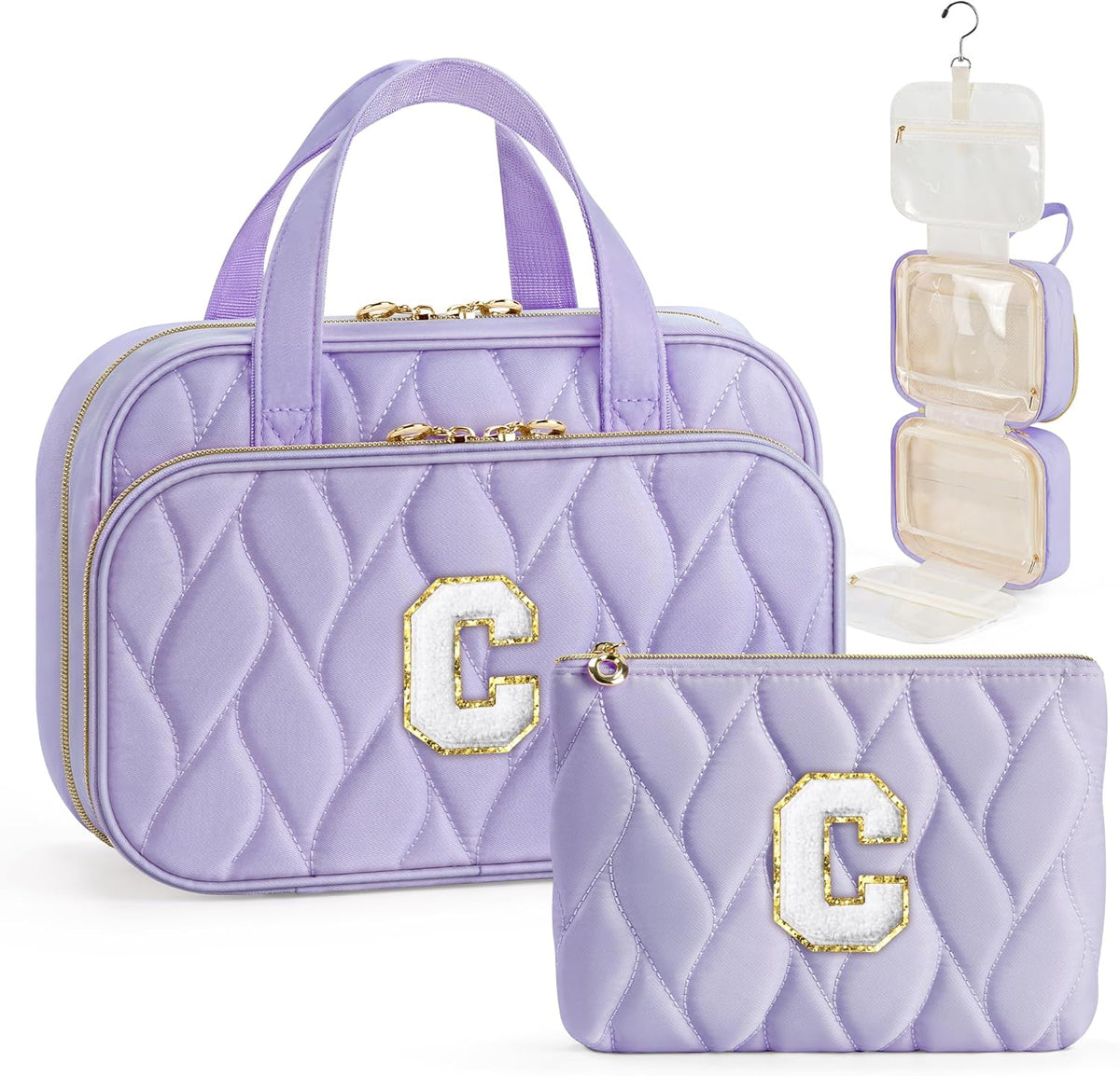 Hanging Toiletry Bag for Women - Large Travel Toiletry Bag Makeup Bag, Portable Toiletries Cosmetic Bag, Airplane Travel Essentials Purple - L
