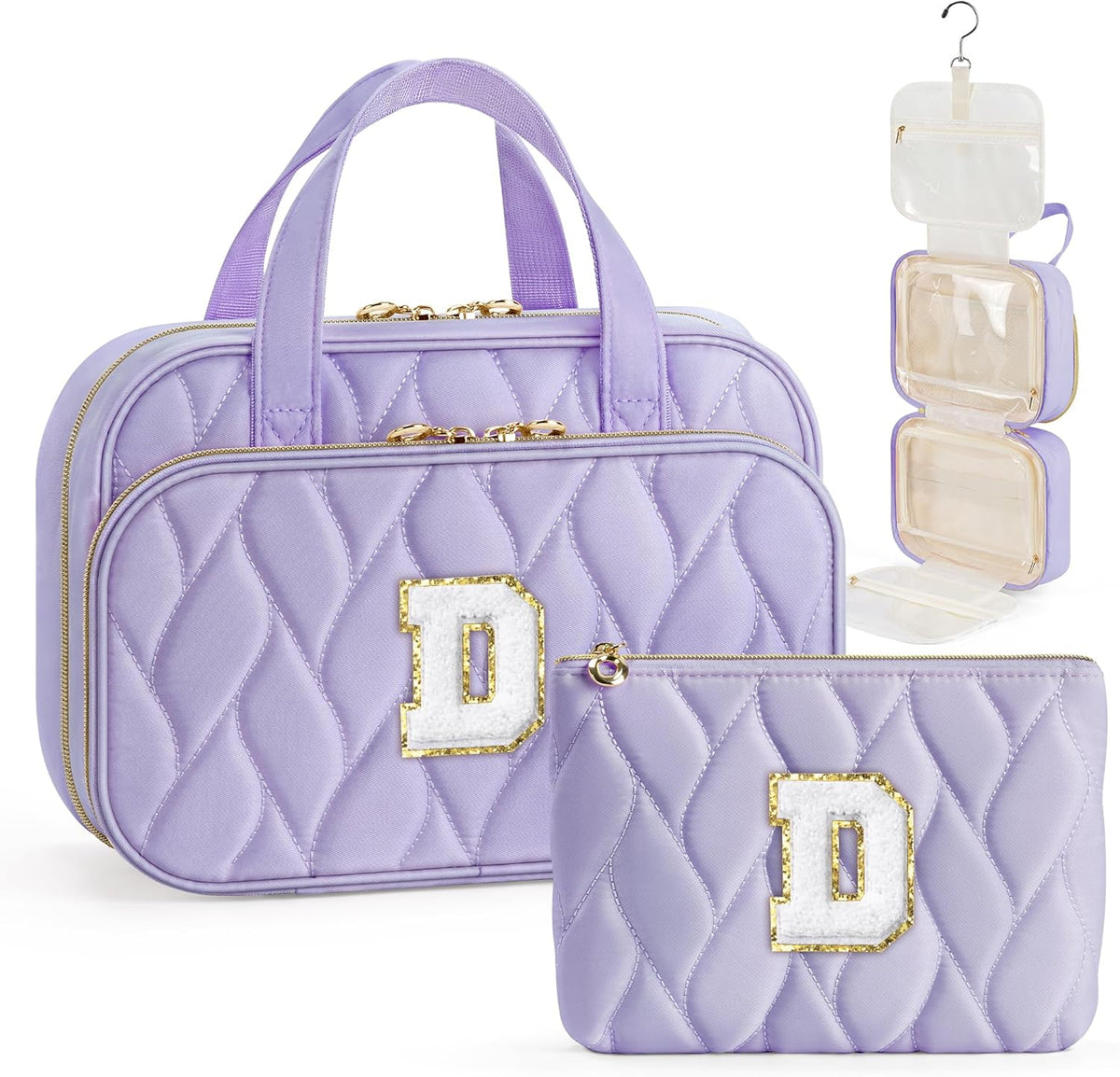 Hanging Toiletry Bag for Women - Large Travel Toiletry Bag Makeup Bag, Portable Toiletries Cosmetic Bag, Airplane Travel Essentials Purple - L