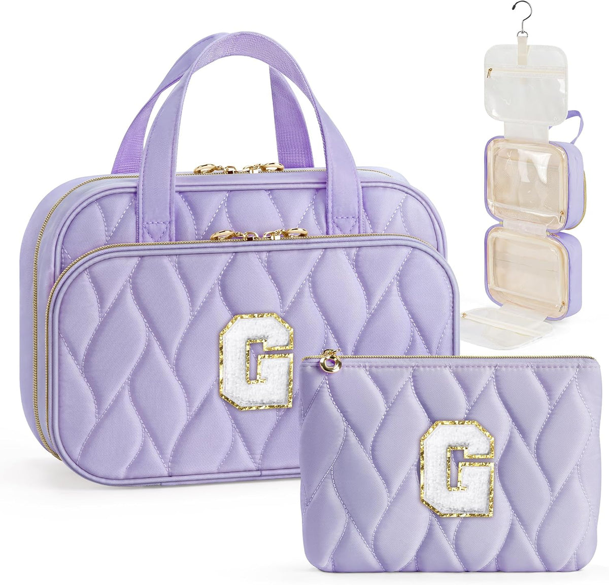 Hanging Toiletry Bag for Women - Large Travel Toiletry Bag Makeup Bag, Portable Toiletries Cosmetic Bag, Airplane Travel Essentials Purple - L