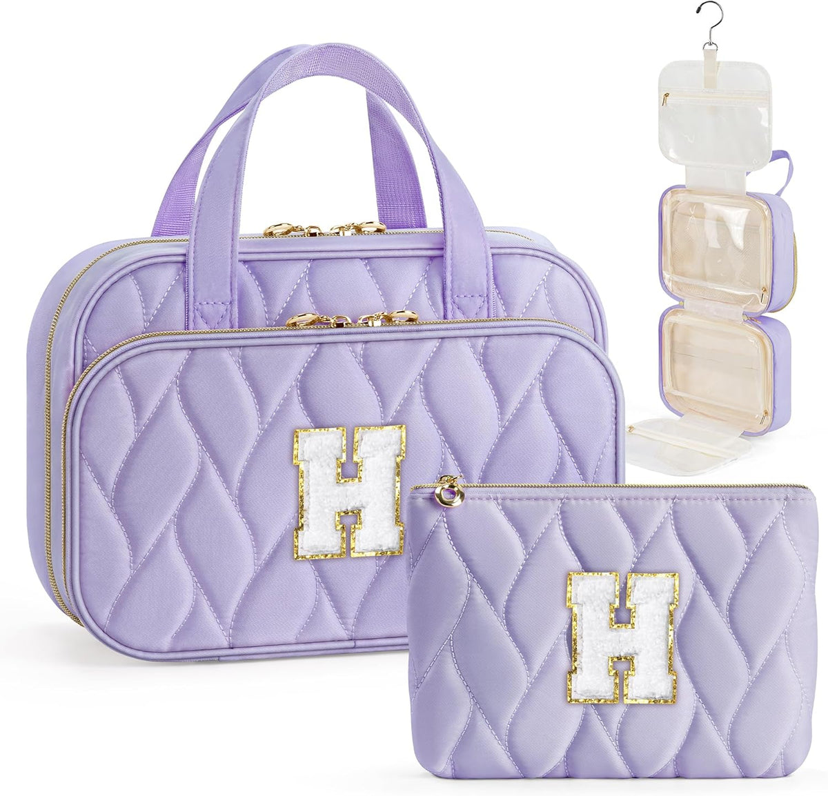 Hanging Toiletry Bag for Women - Large Travel Toiletry Bag Makeup Bag, Portable Toiletries Cosmetic Bag, Airplane Travel Essentials Purple - L