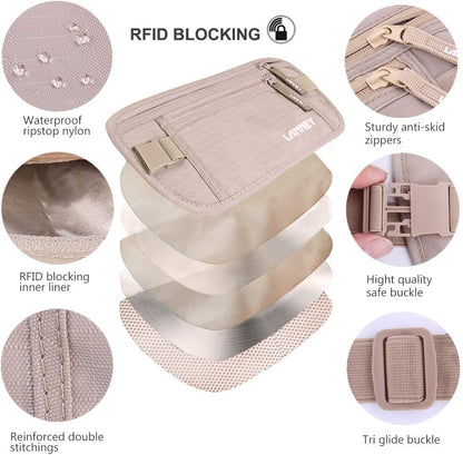 Money Belt for Travel, Slim RFID Blocking Women and Men Hidden Travel Pouch Under Clothes, Passport Holder Protect Cash, Documents, Credit Card, Bonus 2 RFID Sleeves