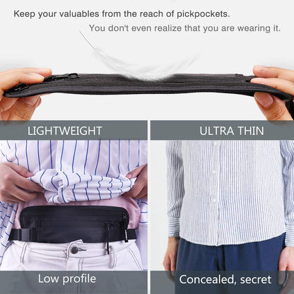 Money Belt for Travel, Slim RFID Blocking Women and Men Hidden Travel Pouch Under Clothes, Passport Holder Protect Cash, Documents, Credit Card, Bonus 2 RFID Sleeves
