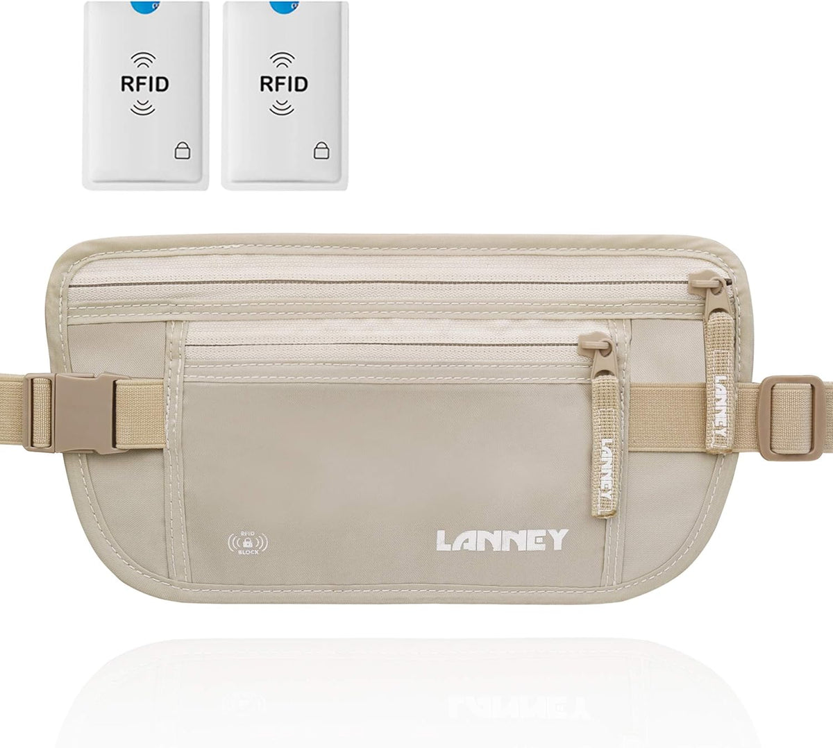 Money Belt for Travel, Slim RFID Blocking Women and Men Hidden Travel Pouch Under Clothes, Passport Holder Protect Cash, Documents, Credit Card, Bonus 2 RFID Sleeves
