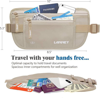 Money Belt for Travel, Slim RFID Blocking Women and Men Hidden Travel Pouch Under Clothes, Passport Holder Protect Cash, Documents, Credit Card, Bonus 2 RFID Sleeves