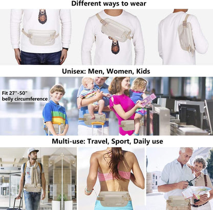 Money Belt for Travel, Slim RFID Blocking Women and Men Hidden Travel Pouch Under Clothes, Passport Holder Protect Cash, Documents, Credit Card, Bonus 2 RFID Sleeves