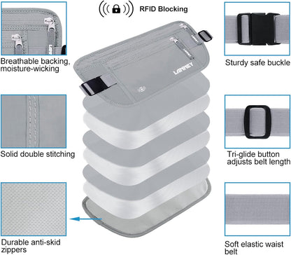 Money Belt for Travel, Slim RFID Blocking Women and Men Hidden Travel Pouch Under Clothes, Passport Holder Protect Cash, Documents, Credit Card, Bonus 2 RFID Sleeves