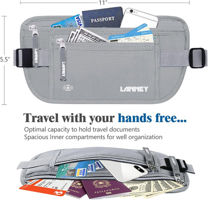 Money Belt for Travel, Slim RFID Blocking Women and Men Hidden Travel Pouch Under Clothes, Passport Holder Protect Cash, Documents, Credit Card, Bonus 2 RFID Sleeves