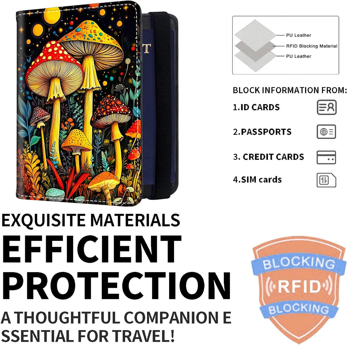 Exquisite Passport Holder for Travel Accessory, Leather Passport Cover with Space for Documents and Family Photos, Skeleton Dressed in Hippie Travel Passport Wallet for Women and Men