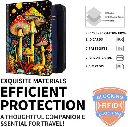 Exquisite Passport Holder for Travel Accessory, Leather Passport Cover with Space for Documents and Family Photos, Skeleton Dressed in Hippie Travel Passport Wallet for Women and Men