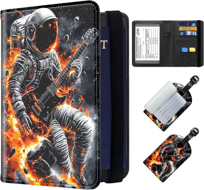 Exquisite Passport Holder for Travel Accessory, Leather Passport Cover with Space for Documents and Family Photos, Skeleton Dressed in Hippie Travel Passport Wallet for Women and Men
