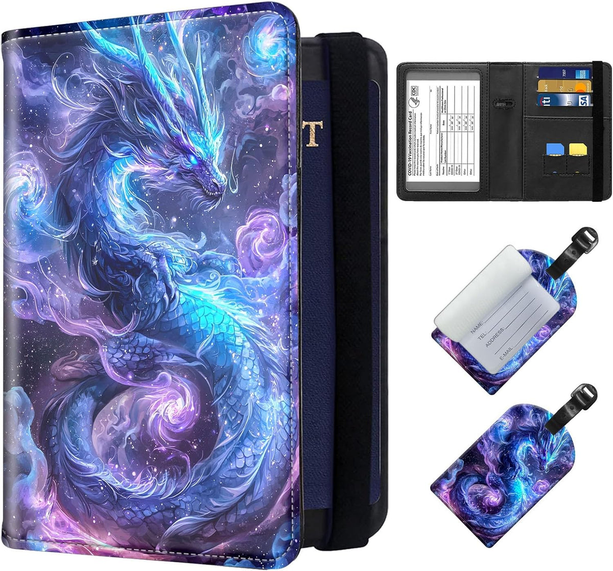 Exquisite Passport Holder for Travel Accessory, Leather Passport Cover with Space for Documents and Family Photos, Skeleton Dressed in Hippie Travel Passport Wallet for Women and Men