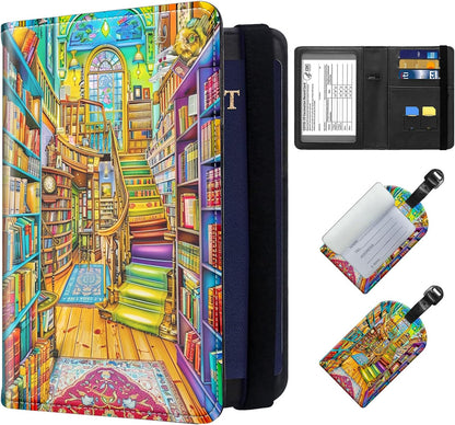 Exquisite Passport Holder for Travel Accessory, Leather Passport Cover with Space for Documents and Family Photos, Skeleton Dressed in Hippie Travel Passport Wallet for Women and Men