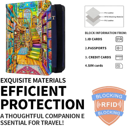 Exquisite Passport Holder for Travel Accessory, Leather Passport Cover with Space for Documents and Family Photos, Skeleton Dressed in Hippie Travel Passport Wallet for Women and Men