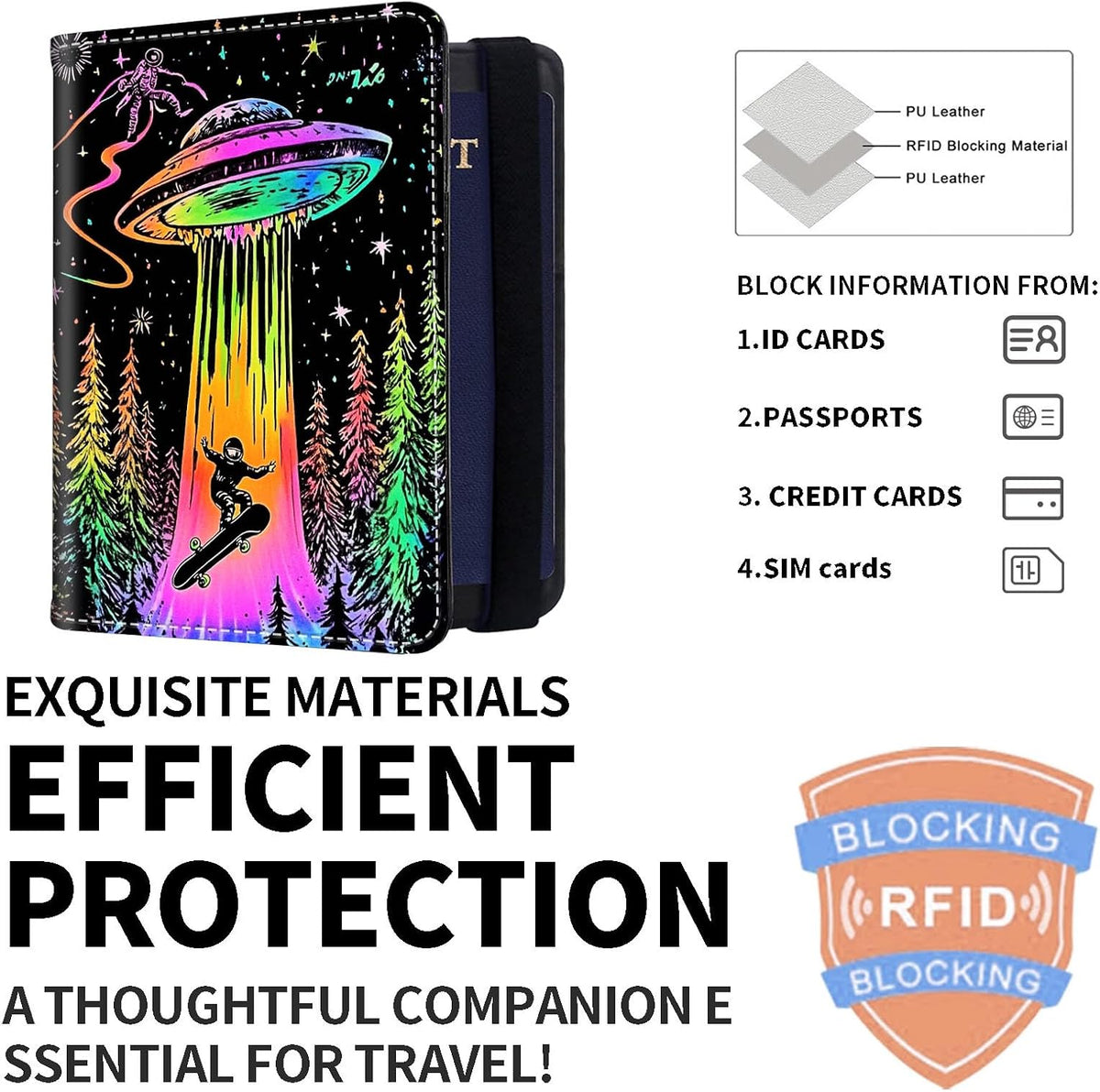 Exquisite Passport Holder for Travel Accessory, Leather Passport Cover with Space for Documents and Family Photos, Skeleton Dressed in Hippie Travel Passport Wallet for Women and Men