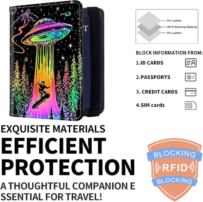 Exquisite Passport Holder for Travel Accessory, Leather Passport Cover with Space for Documents and Family Photos, Skeleton Dressed in Hippie Travel Passport Wallet for Women and Men
