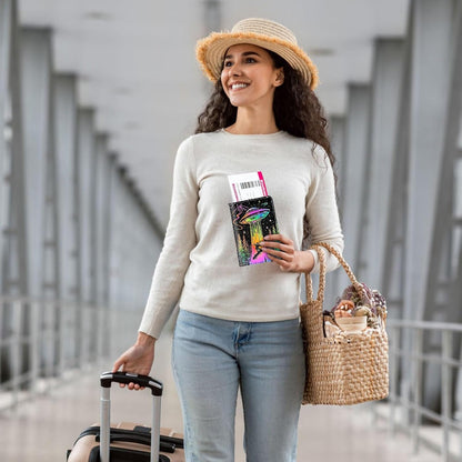 Exquisite Passport Holder for Travel Accessory, Leather Passport Cover with Space for Documents and Family Photos, Skeleton Dressed in Hippie Travel Passport Wallet for Women and Men