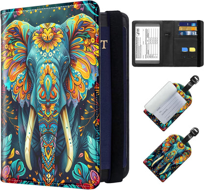 Exquisite Passport Holder for Travel Accessory, Leather Passport Cover with Space for Documents and Family Photos, Skeleton Dressed in Hippie Travel Passport Wallet for Women and Men