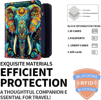 Exquisite Passport Holder for Travel Accessory, Leather Passport Cover with Space for Documents and Family Photos, Skeleton Dressed in Hippie Travel Passport Wallet for Women and Men