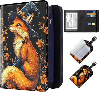 Exquisite Passport Holder for Travel Accessory, Leather Passport Cover with Space for Documents and Family Photos, Skeleton Dressed in Hippie Travel Passport Wallet for Women and Men