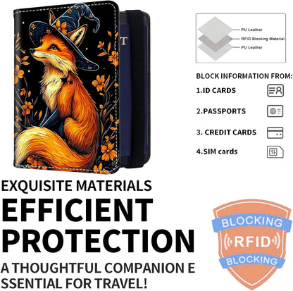 Exquisite Passport Holder for Travel Accessory, Leather Passport Cover with Space for Documents and Family Photos, Skeleton Dressed in Hippie Travel Passport Wallet for Women and Men