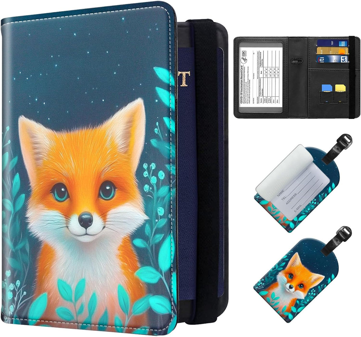 Exquisite Passport Holder for Travel Accessory, Leather Passport Cover with Space for Documents and Family Photos, Skeleton Dressed in Hippie Travel Passport Wallet for Women and Men