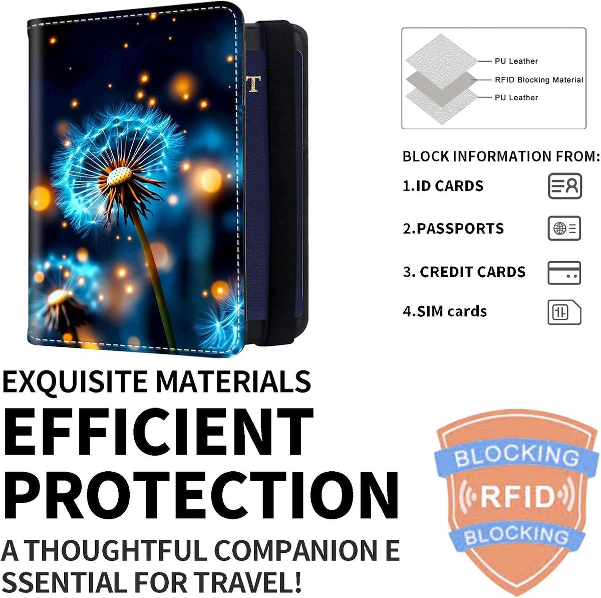 Exquisite Passport Holder for Travel Accessory, Leather Passport Cover with Space for Documents and Family Photos, Skeleton Dressed in Hippie Travel Passport Wallet for Women and Men