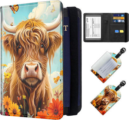 Exquisite Passport Holder for Travel Accessory, Leather Passport Cover with Space for Documents and Family Photos, Skeleton Dressed in Hippie Travel Passport Wallet for Women and Men