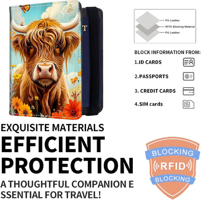 Exquisite Passport Holder for Travel Accessory, Leather Passport Cover with Space for Documents and Family Photos, Skeleton Dressed in Hippie Travel Passport Wallet for Women and Men
