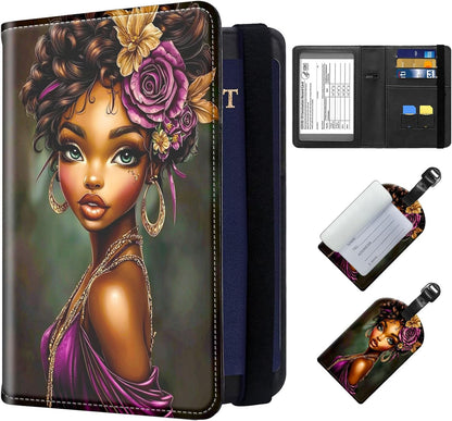 Exquisite Passport Holder for Travel Accessory, Leather Passport Cover with Space for Documents and Family Photos, Skeleton Dressed in Hippie Travel Passport Wallet for Women and Men