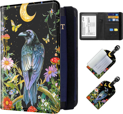Exquisite Passport Holder for Travel Accessory, Leather Passport Cover with Space for Documents and Family Photos, Skeleton Dressed in Hippie Travel Passport Wallet for Women and Men
