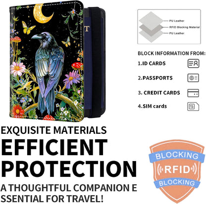 Exquisite Passport Holder for Travel Accessory, Leather Passport Cover with Space for Documents and Family Photos, Skeleton Dressed in Hippie Travel Passport Wallet for Women and Men