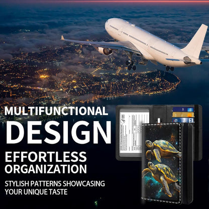 Exquisite Passport Holder for Travel Accessory, Leather Passport Cover with Space for Documents and Family Photos, Skeleton Dressed in Hippie Travel Passport Wallet for Women and Men
