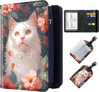 Exquisite Passport Holder for Travel Accessory, Leather Passport Cover with Space for Documents and Family Photos, Skeleton Dressed in Hippie Travel Passport Wallet for Women and Men