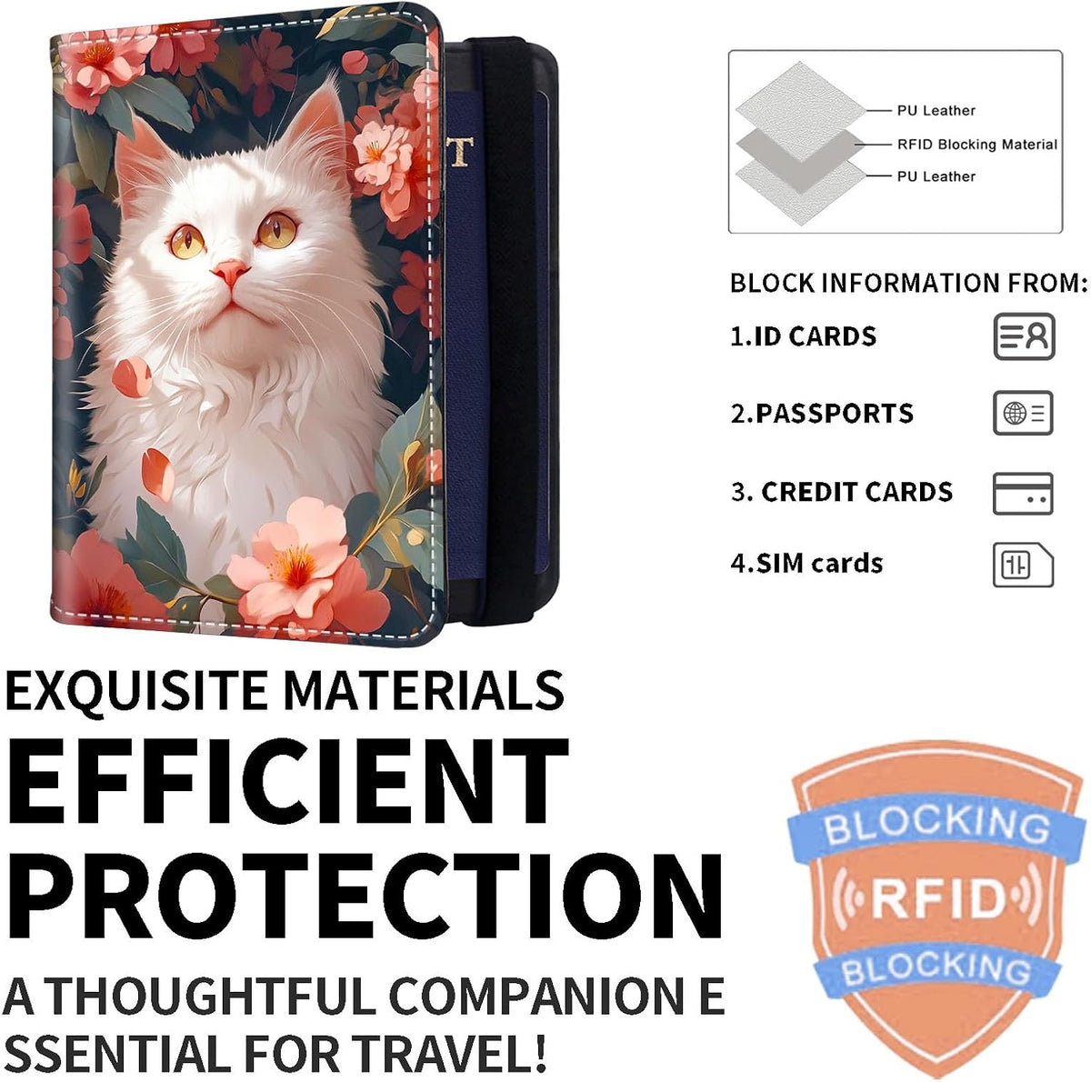 Exquisite Passport Holder for Travel Accessory, Leather Passport Cover with Space for Documents and Family Photos, Skeleton Dressed in Hippie Travel Passport Wallet for Women and Men