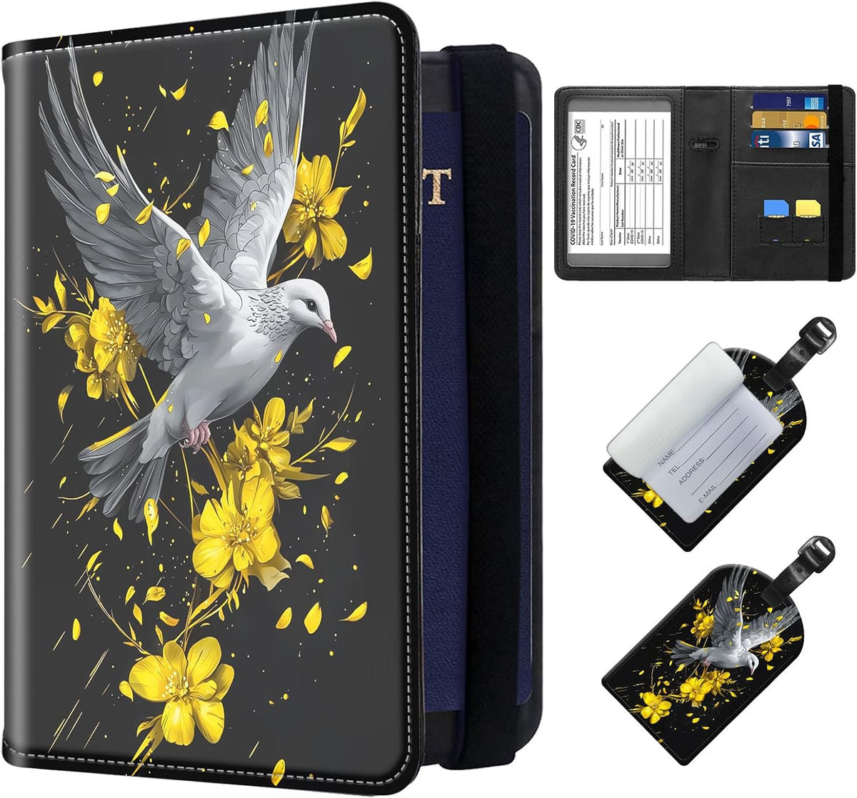 Exquisite Passport Holder for Travel Accessory, Leather Passport Cover with Space for Documents and Family Photos, Skeleton Dressed in Hippie Travel Passport Wallet for Women and Men