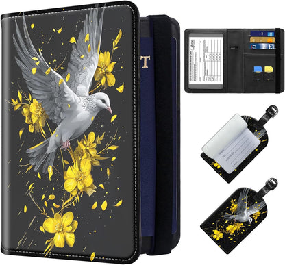 Exquisite Passport Holder for Travel Accessory, Leather Passport Cover with Space for Documents and Family Photos, Skeleton Dressed in Hippie Travel Passport Wallet for Women and Men