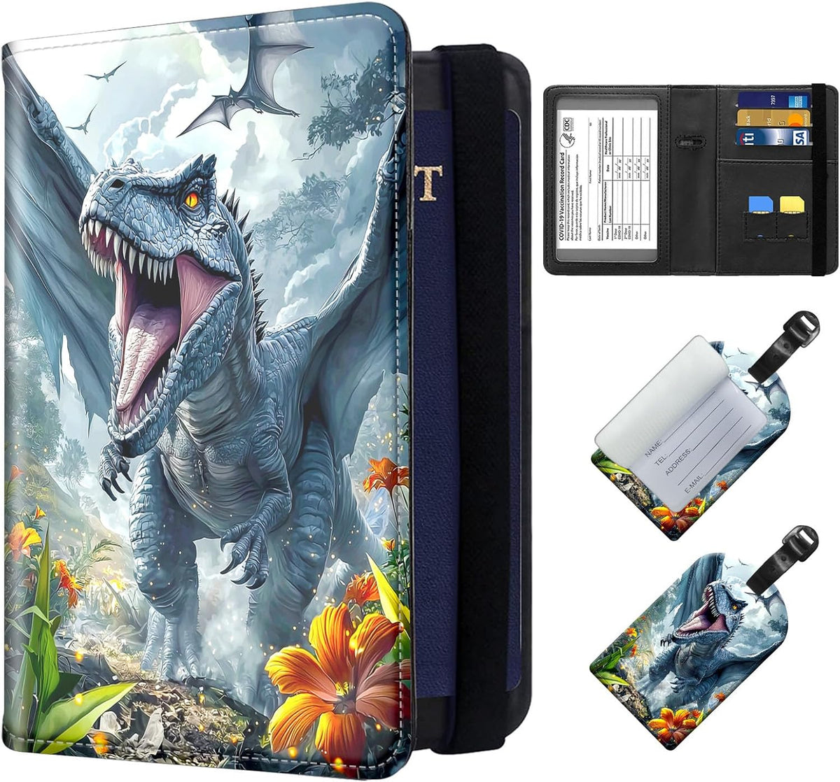 Exquisite Passport Holder for Travel Accessory, Leather Passport Cover with Space for Documents and Family Photos, Skeleton Dressed in Hippie Travel Passport Wallet for Women and Men