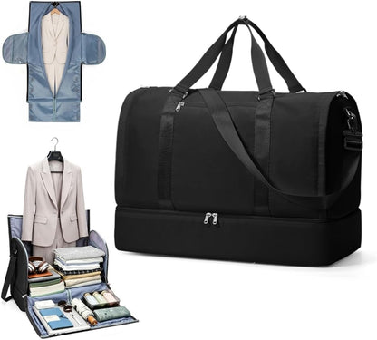 Garment Duffle Bag for Travel, Convertible Duffel Bag with Shoe Compartment | Carry On Overnight Weekender Bags for Women, 2 in 1 Foldable Hanging Clothes Suitcase Suit Bag for Business Trip Peacock Blue