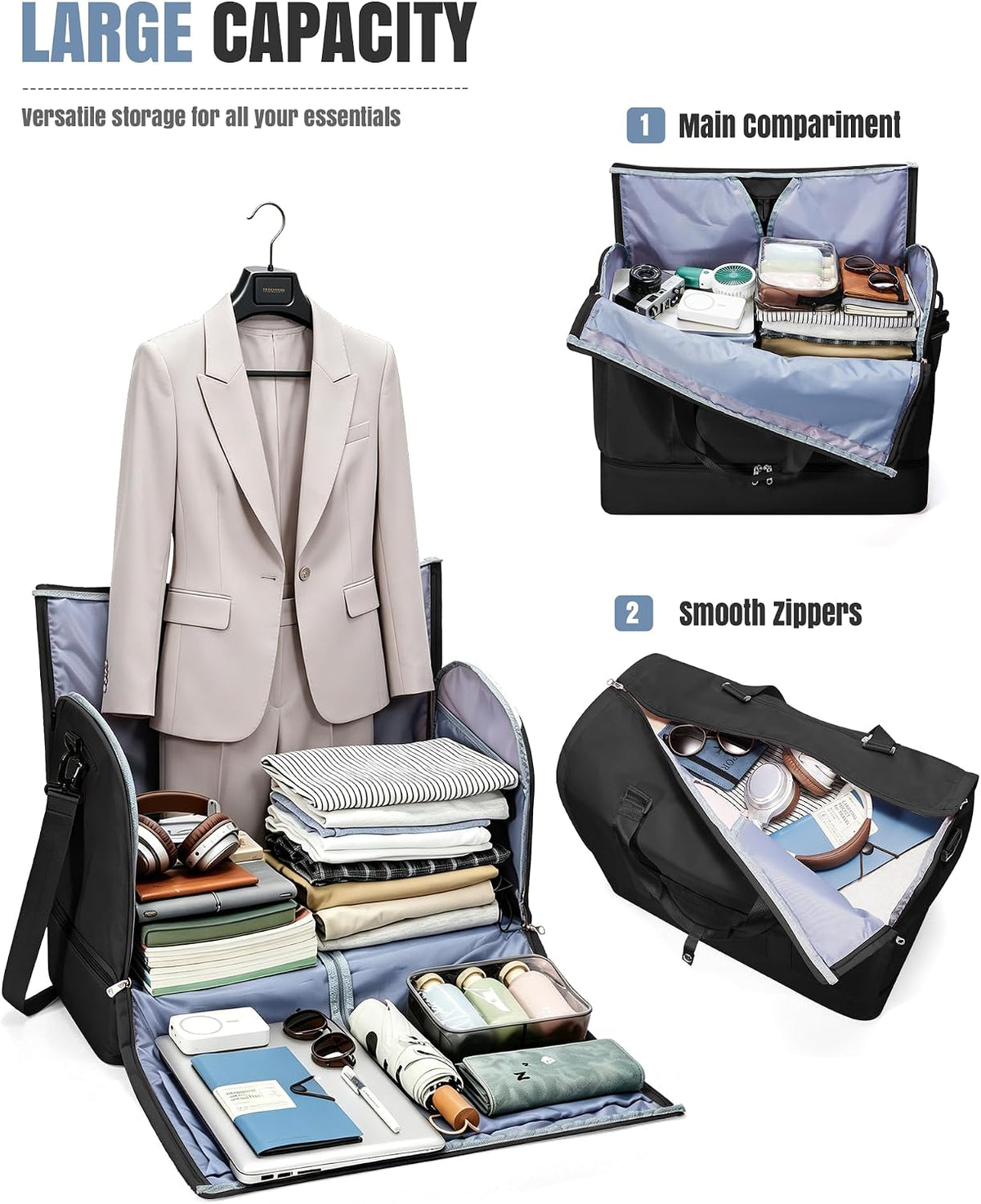 Garment Duffle Bag for Travel, Convertible Duffel Bag with Shoe Compartment | Carry On Overnight Weekender Bags for Women, 2 in 1 Foldable Hanging Clothes Suitcase Suit Bag for Business Trip Peacock Blue