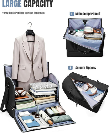 Garment Duffle Bag for Travel, Convertible Duffel Bag with Shoe Compartment | Carry On Overnight Weekender Bags for Women, 2 in 1 Foldable Hanging Clothes Suitcase Suit Bag for Business Trip Peacock Blue