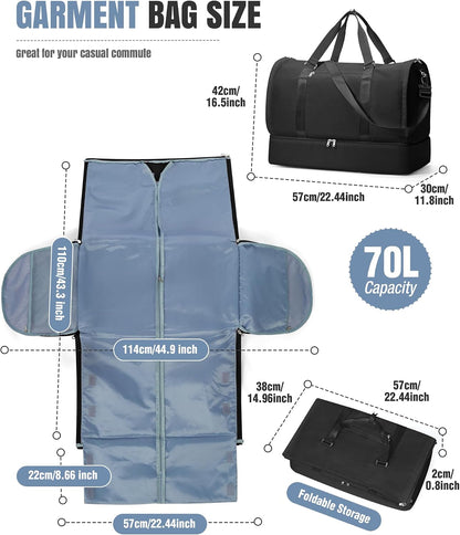 Garment Duffle Bag for Travel, Convertible Duffel Bag with Shoe Compartment | Carry On Overnight Weekender Bags for Women, 2 in 1 Foldable Hanging Clothes Suitcase Suit Bag for Business Trip Peacock Blue