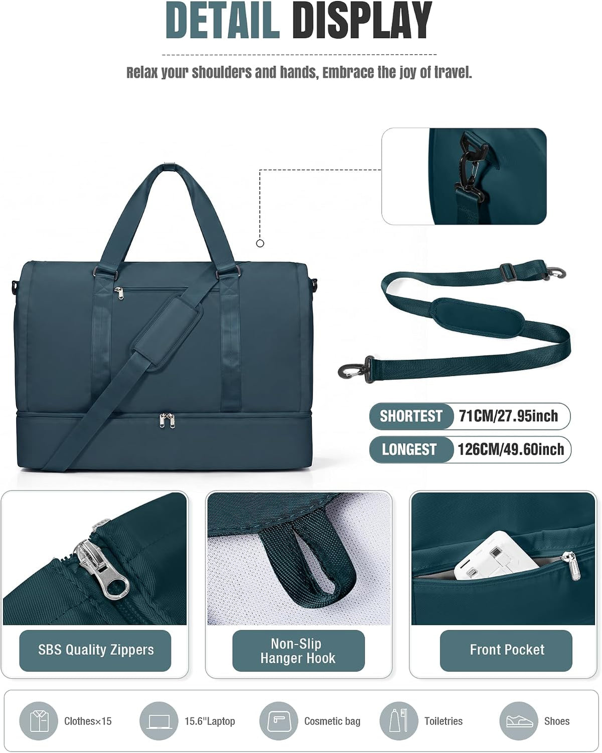 Garment Duffle Bag for Travel, Convertible Duffel Bag with Shoe Compartment | Carry On Overnight Weekender Bags for Women, 2 in 1 Foldable Hanging Clothes Suitcase Suit Bag for Business Trip Peacock Blue