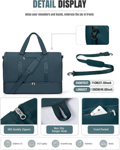 Garment Duffle Bag for Travel, Convertible Duffel Bag with Shoe Compartment | Carry On Overnight Weekender Bags for Women, 2 in 1 Foldable Hanging Clothes Suitcase Suit Bag for Business Trip Peacock Blue